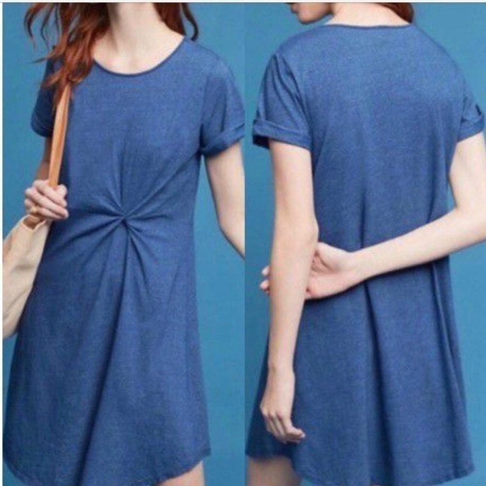 Anthropologie HOLDING HORSES Women's Blue PAULA Knotted Shirt Dress